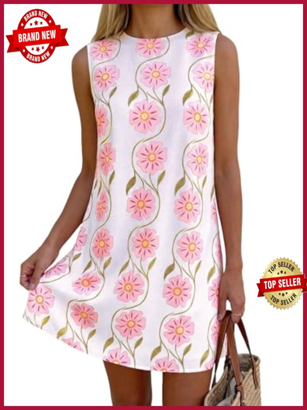 PRETTYGARDEN Women's Summer Floral Sundress Sleeveless A-Line Mini Dress